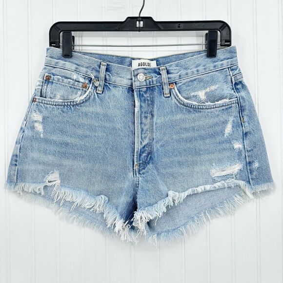 AGOLDE Shorts Womens 27 Parker Vintage Cut Off Blue Denim Distressed Button Fly